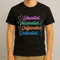Educated Vaccinated Caffeinated Dedicated Teachers T-Shirt thumb 3