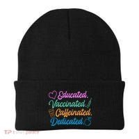 Educated Vaccinated Caffeinated Dedicated Teachers Beanie thumb 0