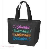 Educated Vaccinated Caffeinated Dedicated Teachers Tote Bag thumb 3