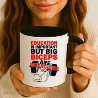 Education Is Important Big Biceps Are Importanter Coffee Mug thumb 3