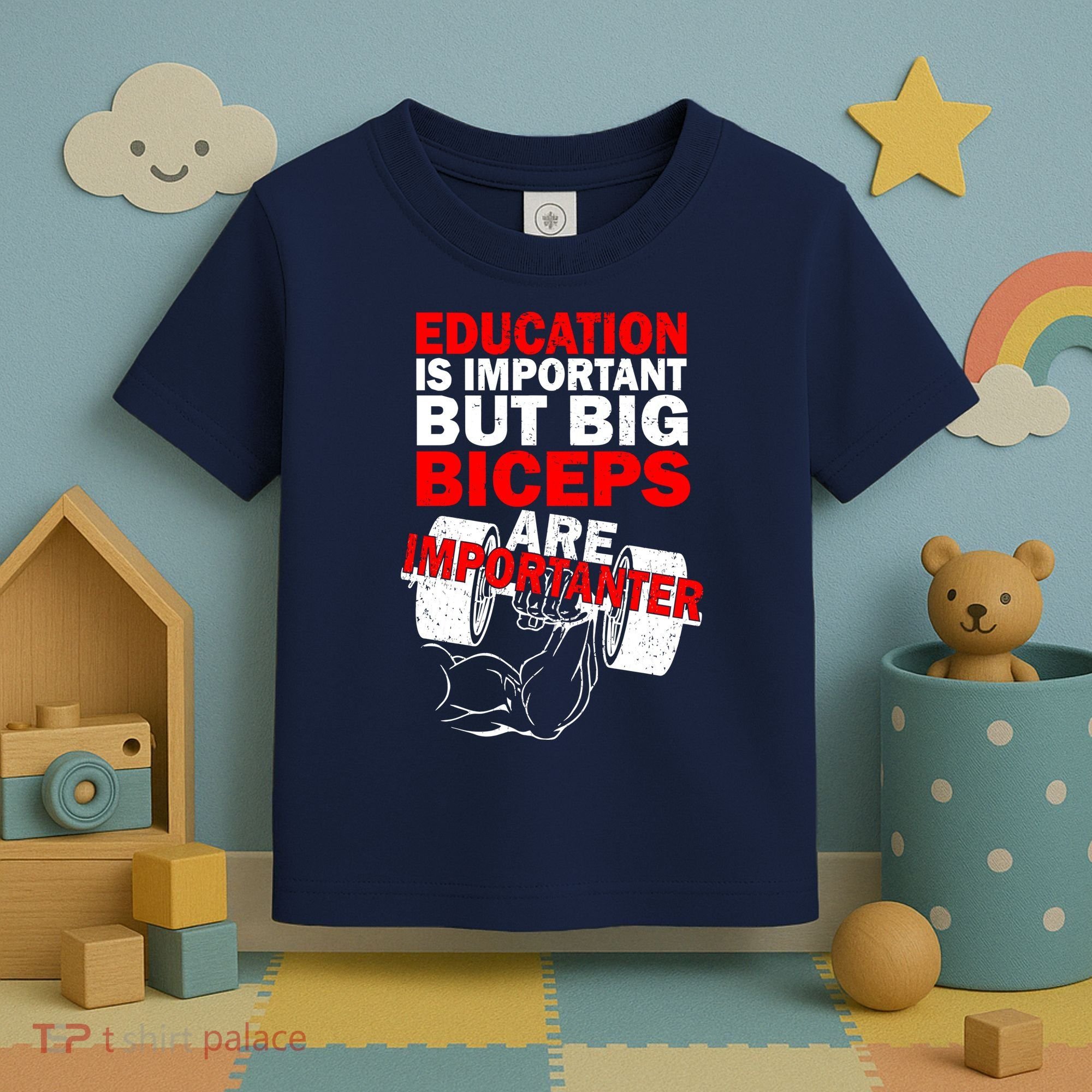 Education Is Important Big Biceps Are Importanter Toddler T-Shirt