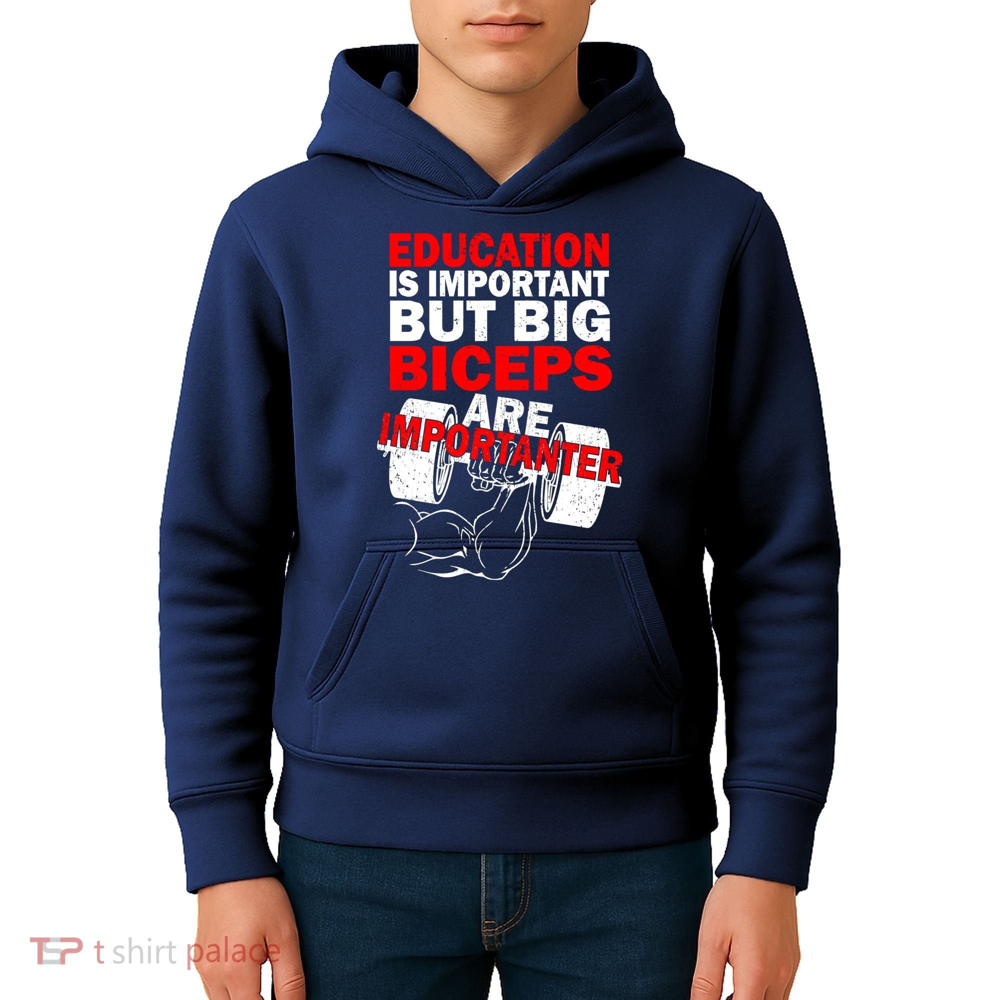 Education Is Important Big Biceps Are Importanter Kids Hoodie