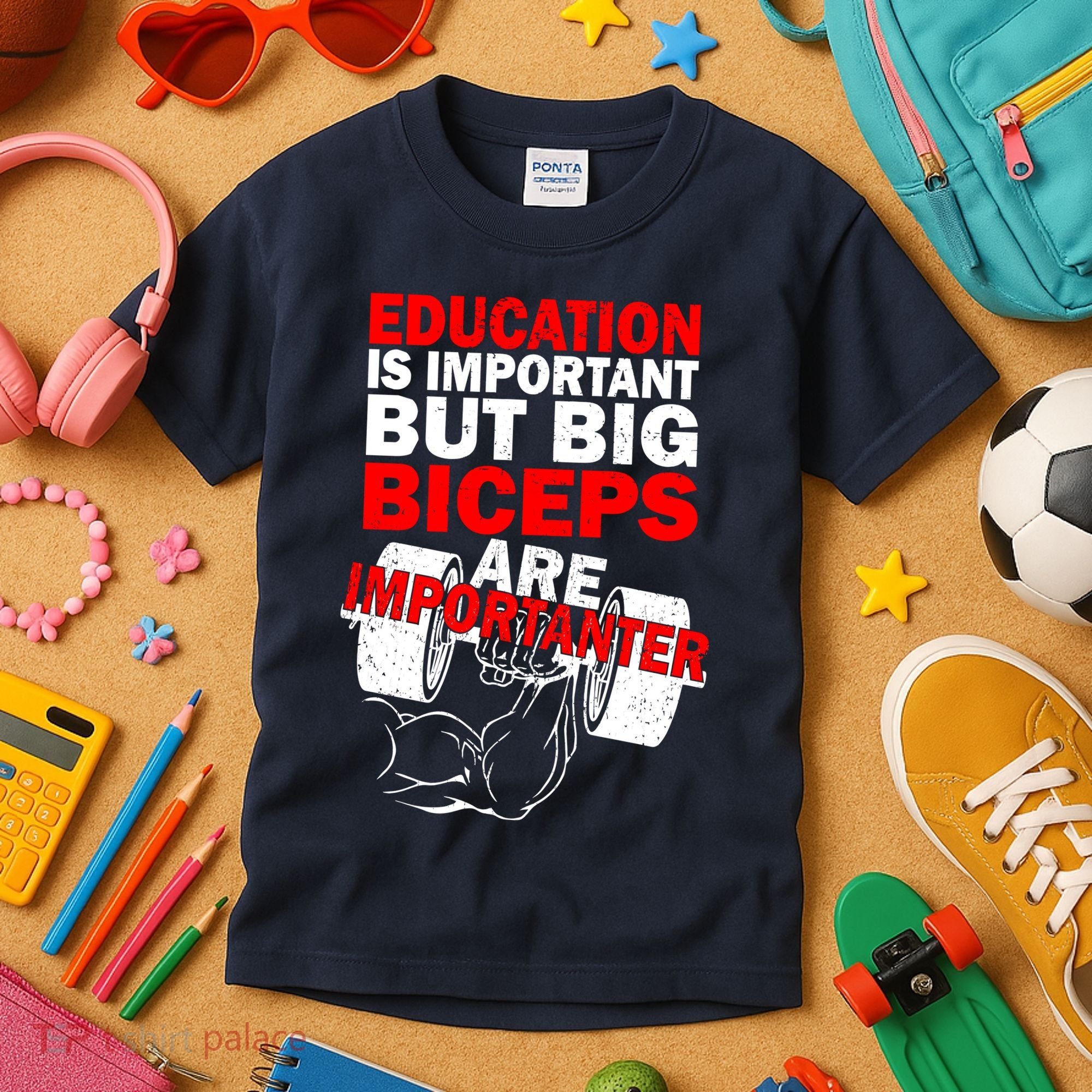 Education Is Important Big Biceps Are Importanter Kids T-Shirt