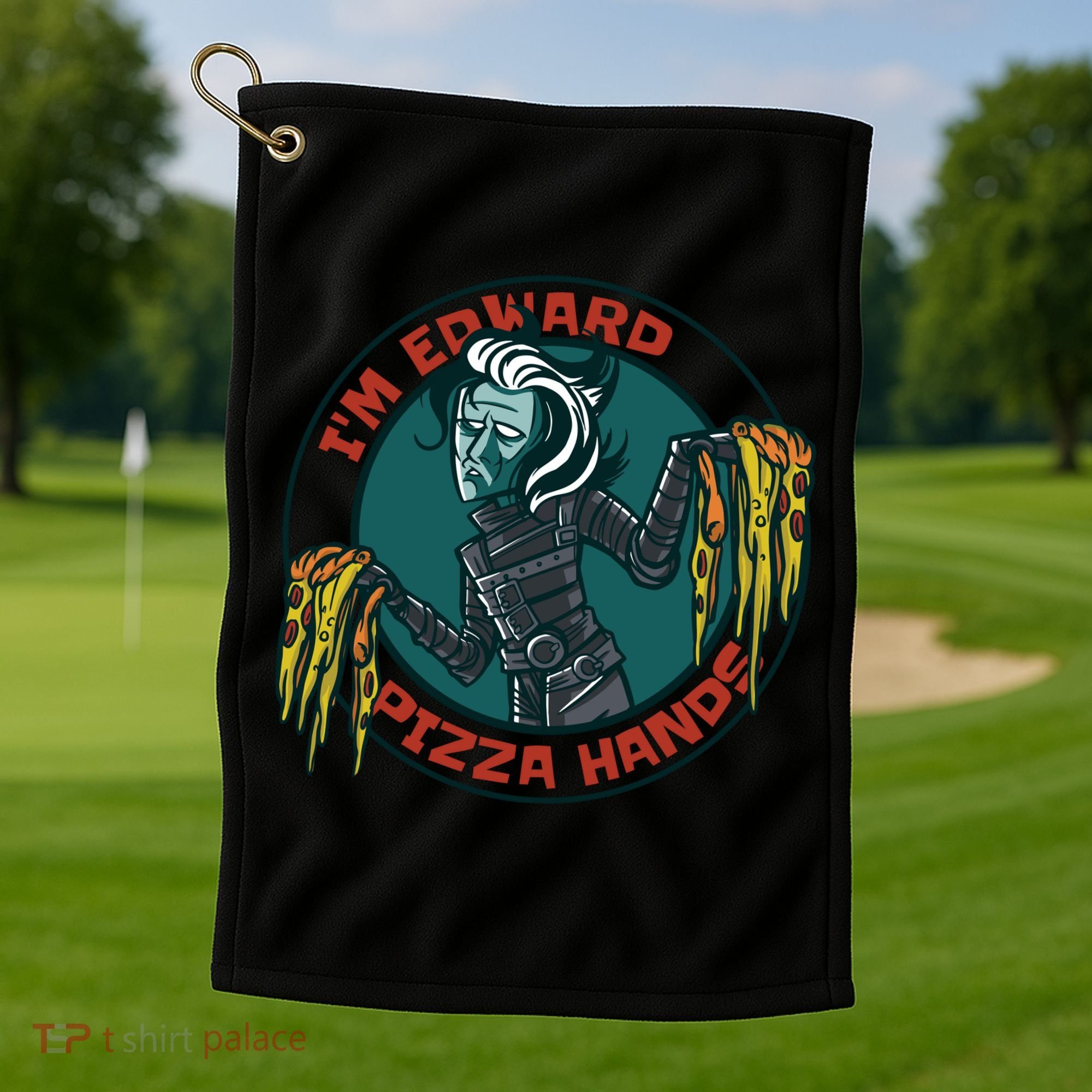 Edward Pizza Hands Parody Golf Towel