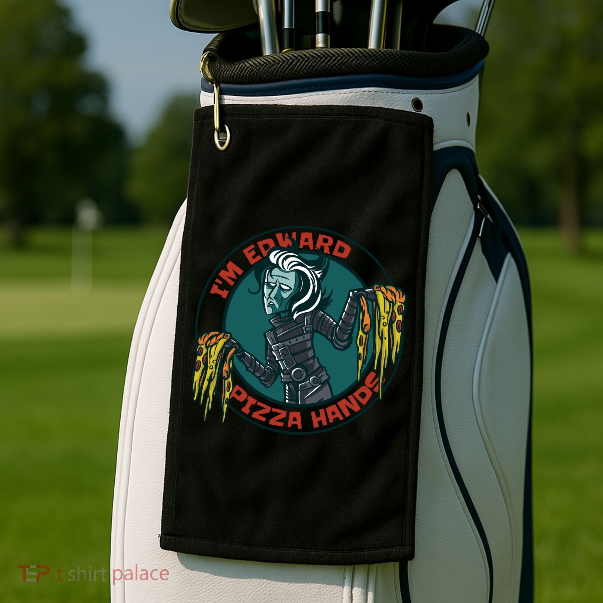 Edward Pizza Hands Parody Golf Towel