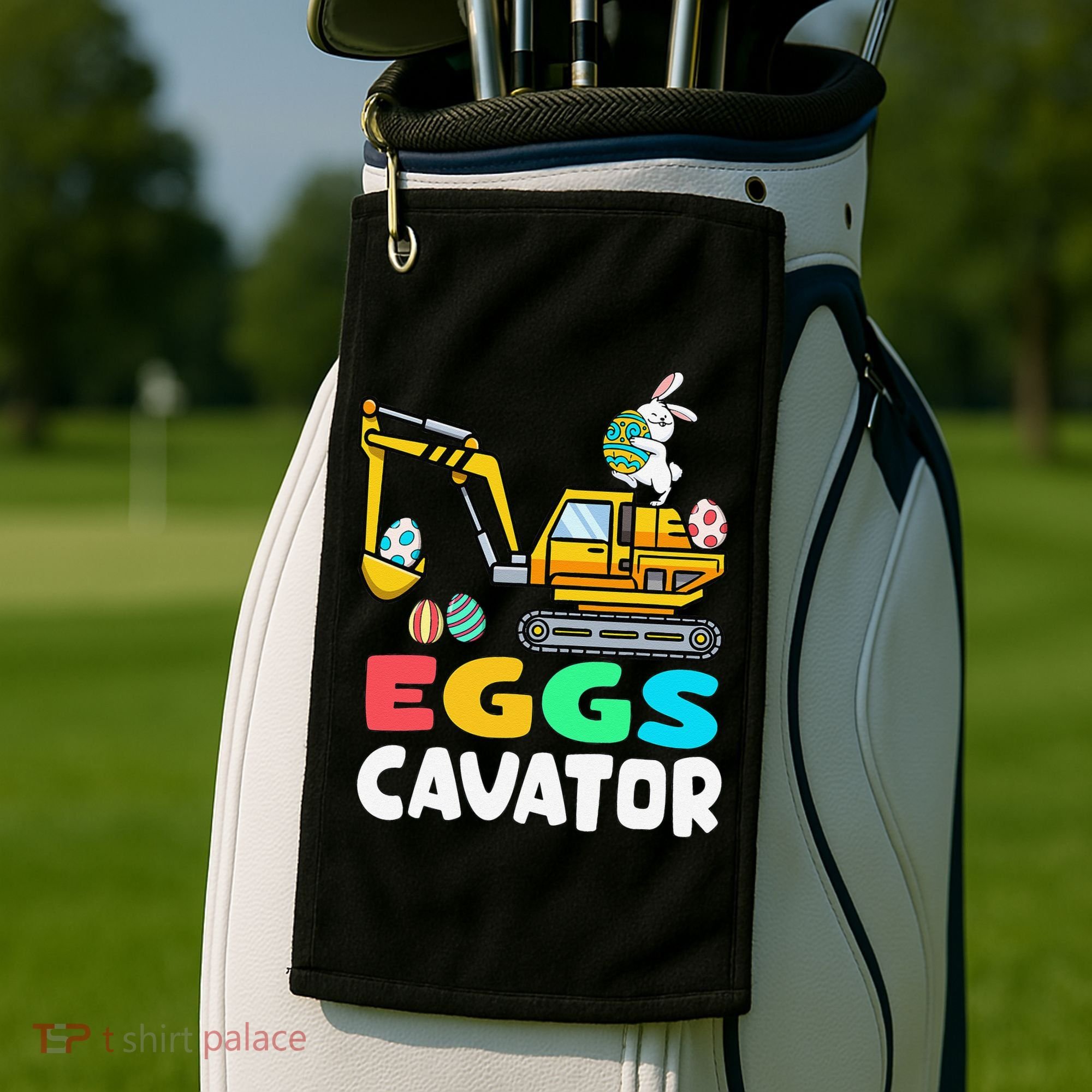EggsCavator Easter Bunny Excavator Easter Golf Towel
