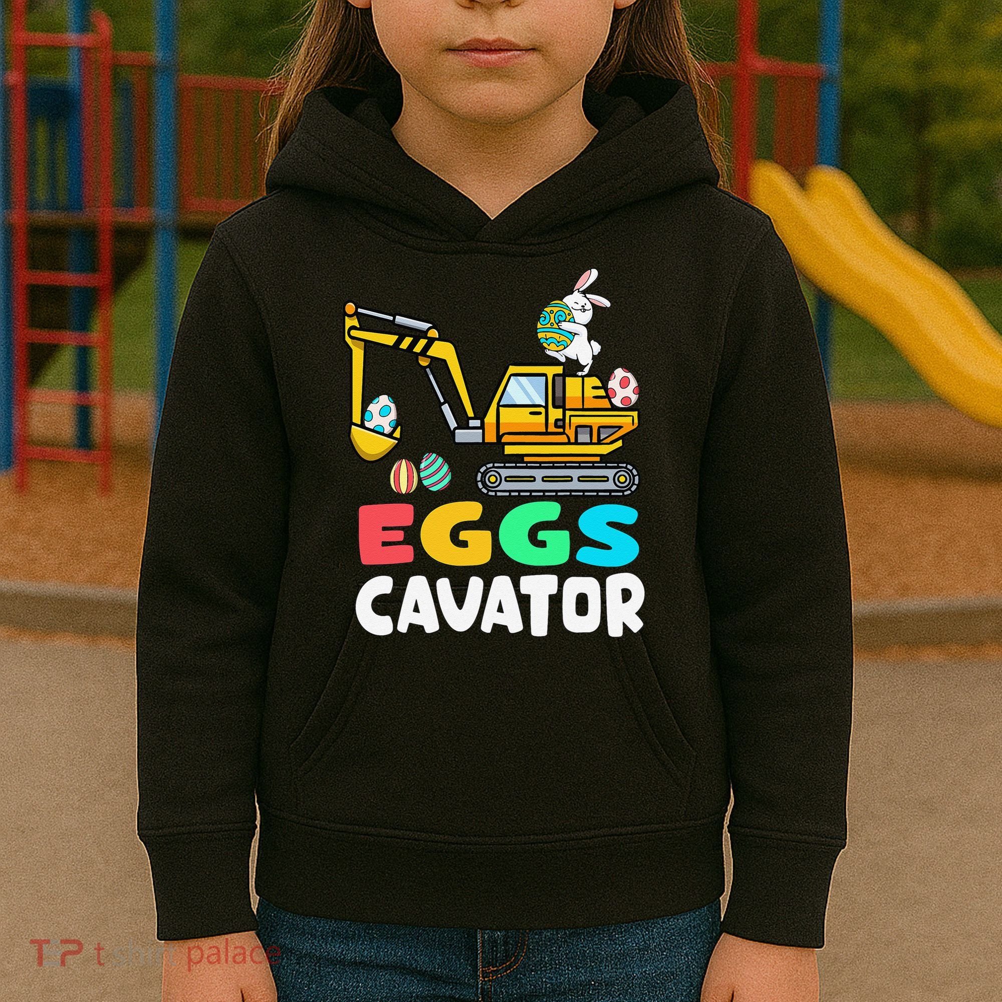 EggsCavator Easter Bunny Excavator Easter Kids Hoodie