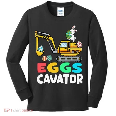 EggsCavator Easter Bunny Excavator Easter Kids Long Sleeve Shirt