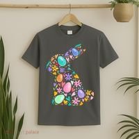 Easter Egg Bunny Floral Holiday T-Shirt thumb 2