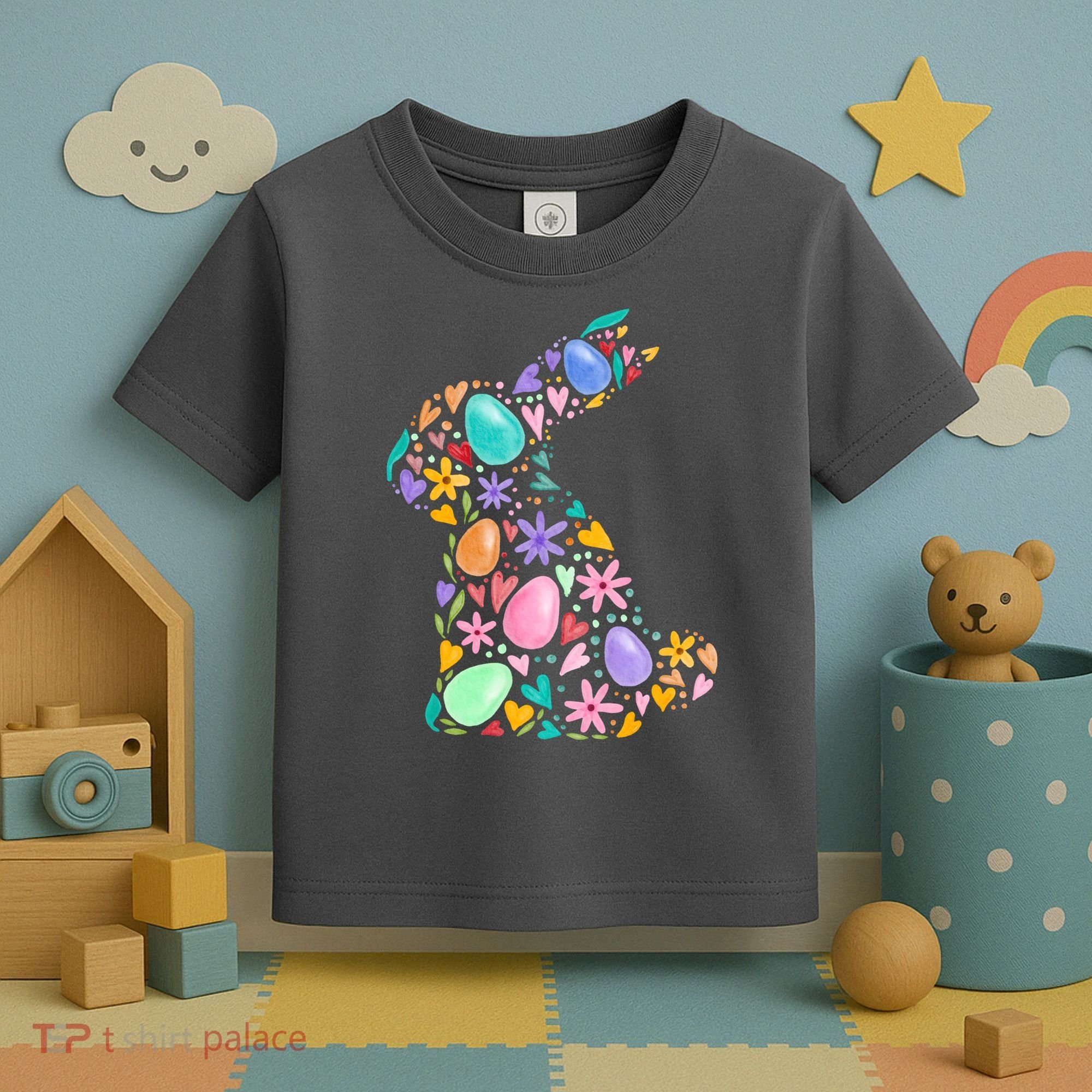 Easter Egg Bunny Floral Holiday Toddler T-Shirt