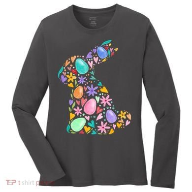 Easter Egg Bunny Floral Holiday Women's Long Sleeve Shirt
