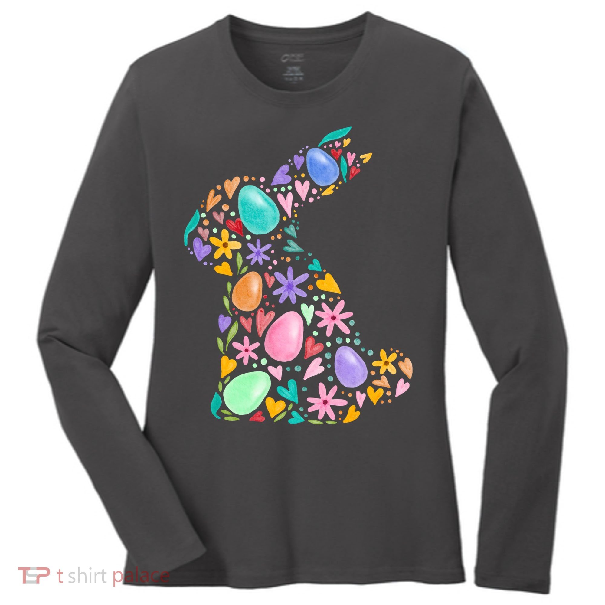 Easter Egg Bunny Floral Holiday Women's Long Sleeve Shirt