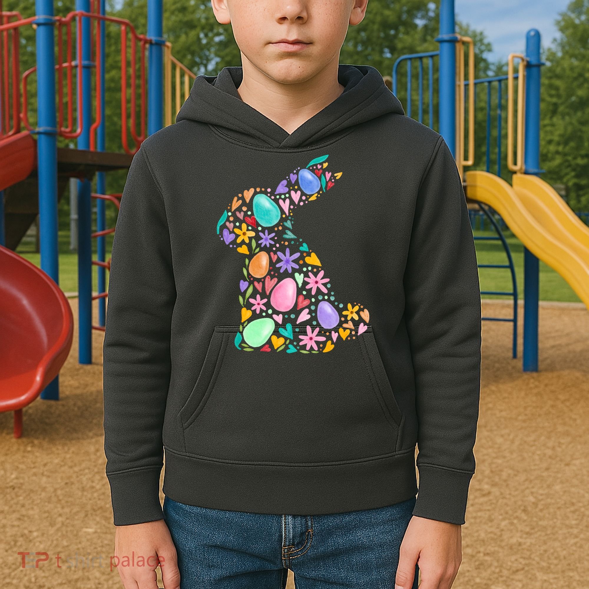 Easter Egg Bunny Floral Holiday Kids Hoodie