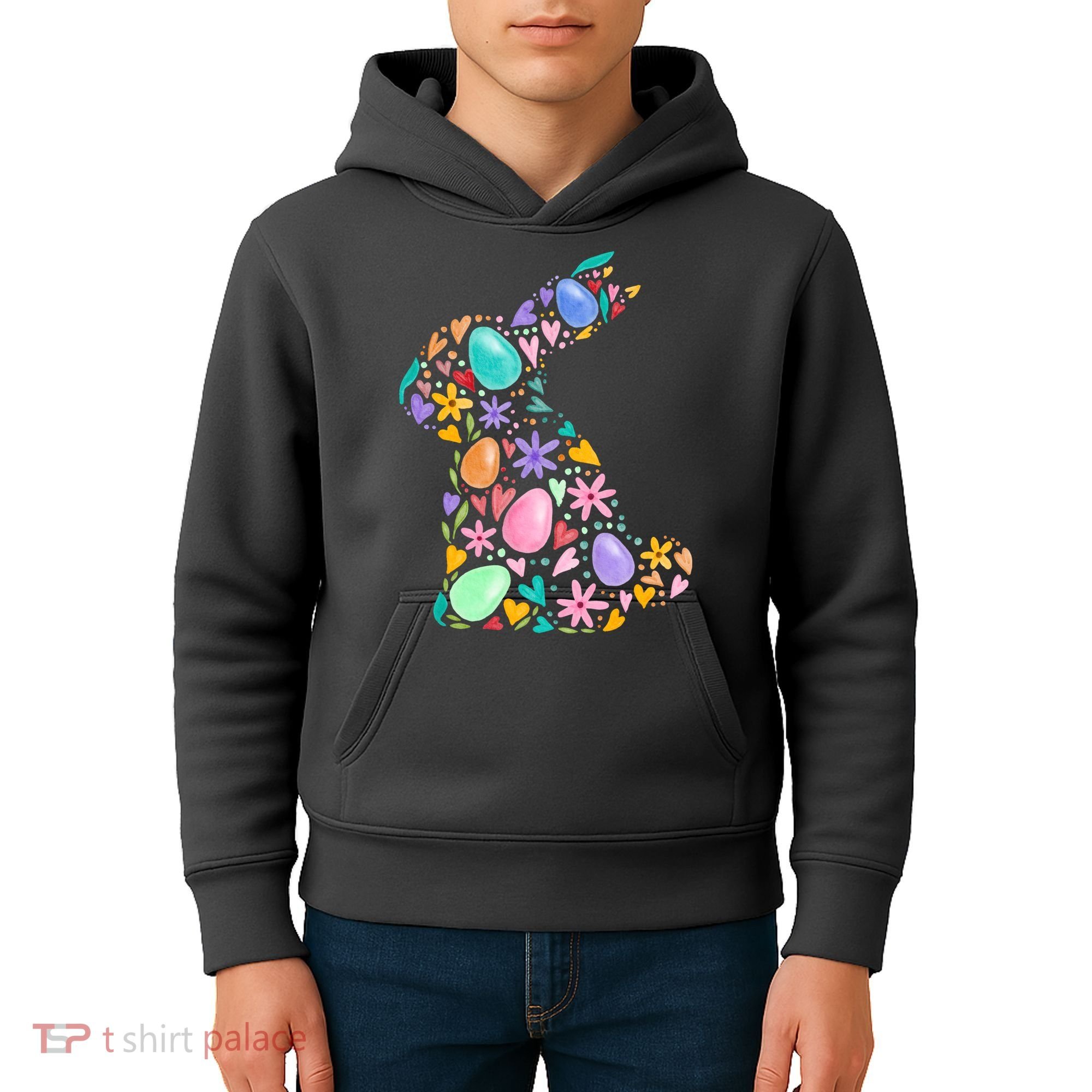 Easter Egg Bunny Floral Holiday Kids Hoodie