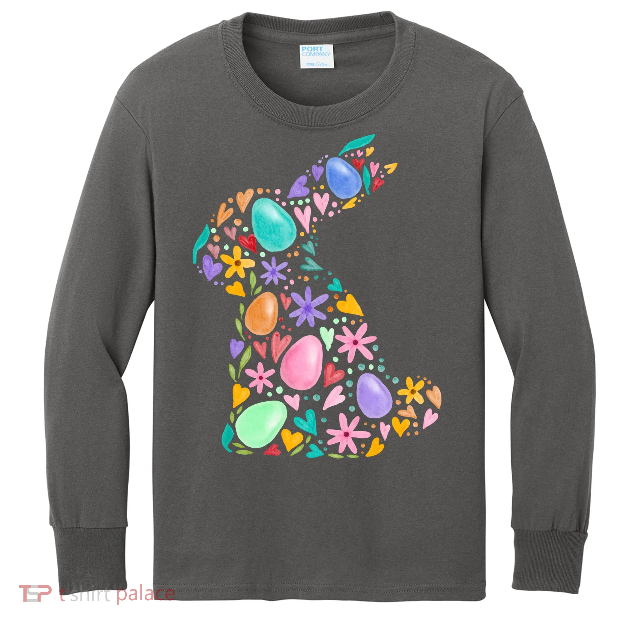 Easter Egg Bunny Floral Holiday Kids Long Sleeve Shirt