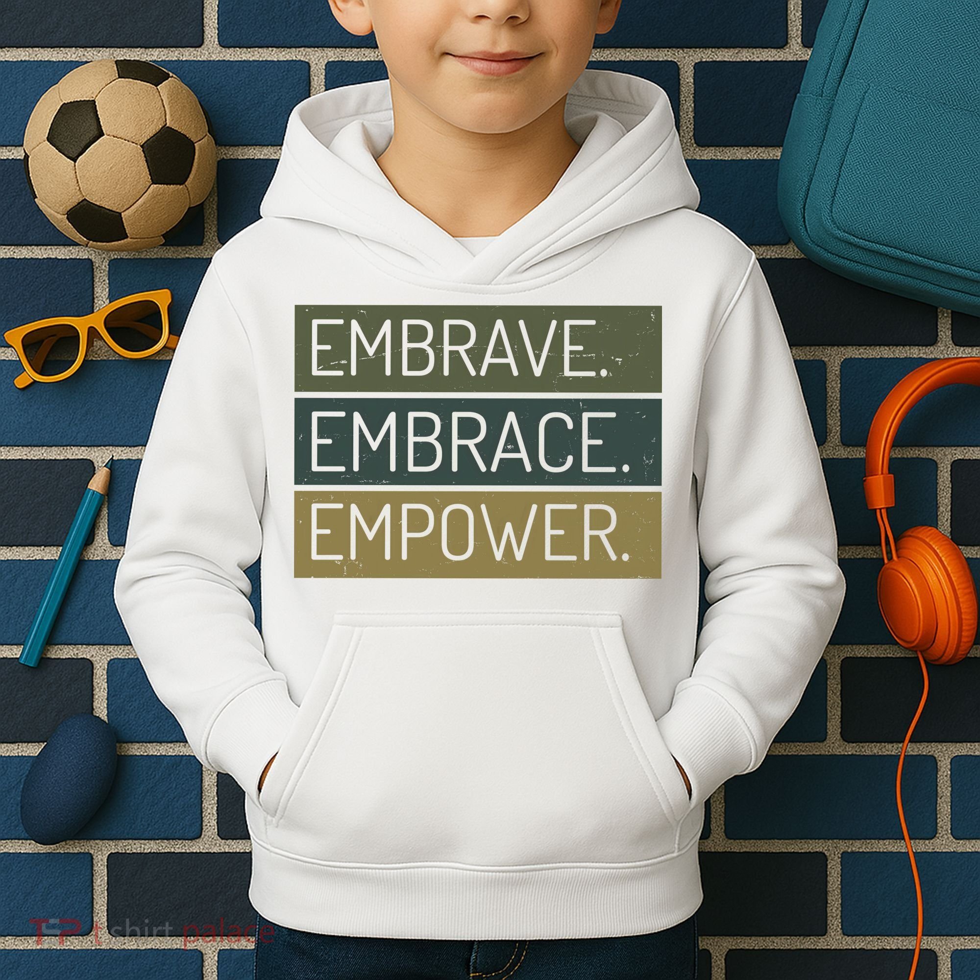 Embrave Embrace Empower Quote Kids Hoodie