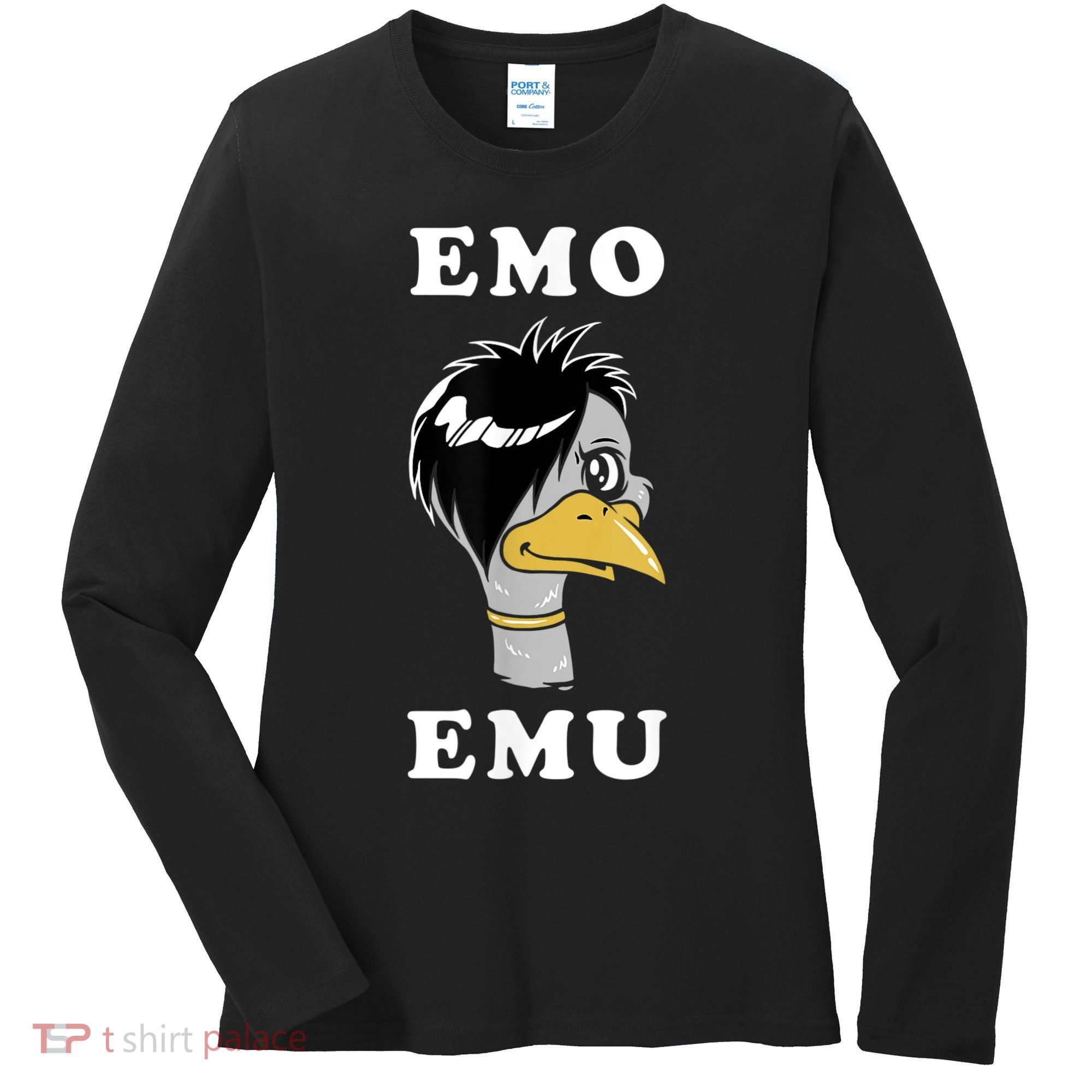 Emo Emu Funny Metal Goth Emu Bird Women's Long Sleeve Shirt