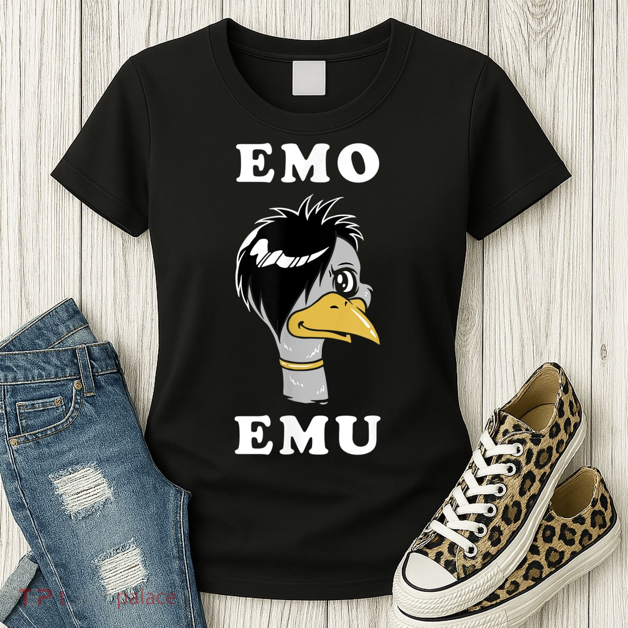 Emo Emu Funny Metal Goth Emu Bird Women's T-Shirt
