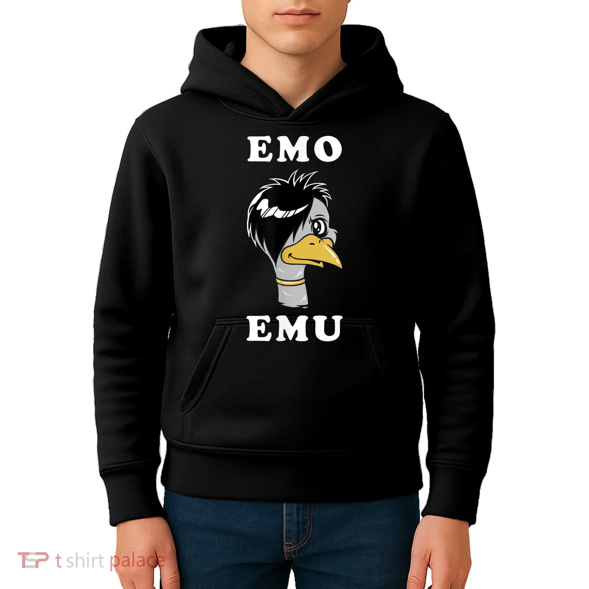 Emo Emu Funny Metal Goth Emu Bird Kids Hoodie