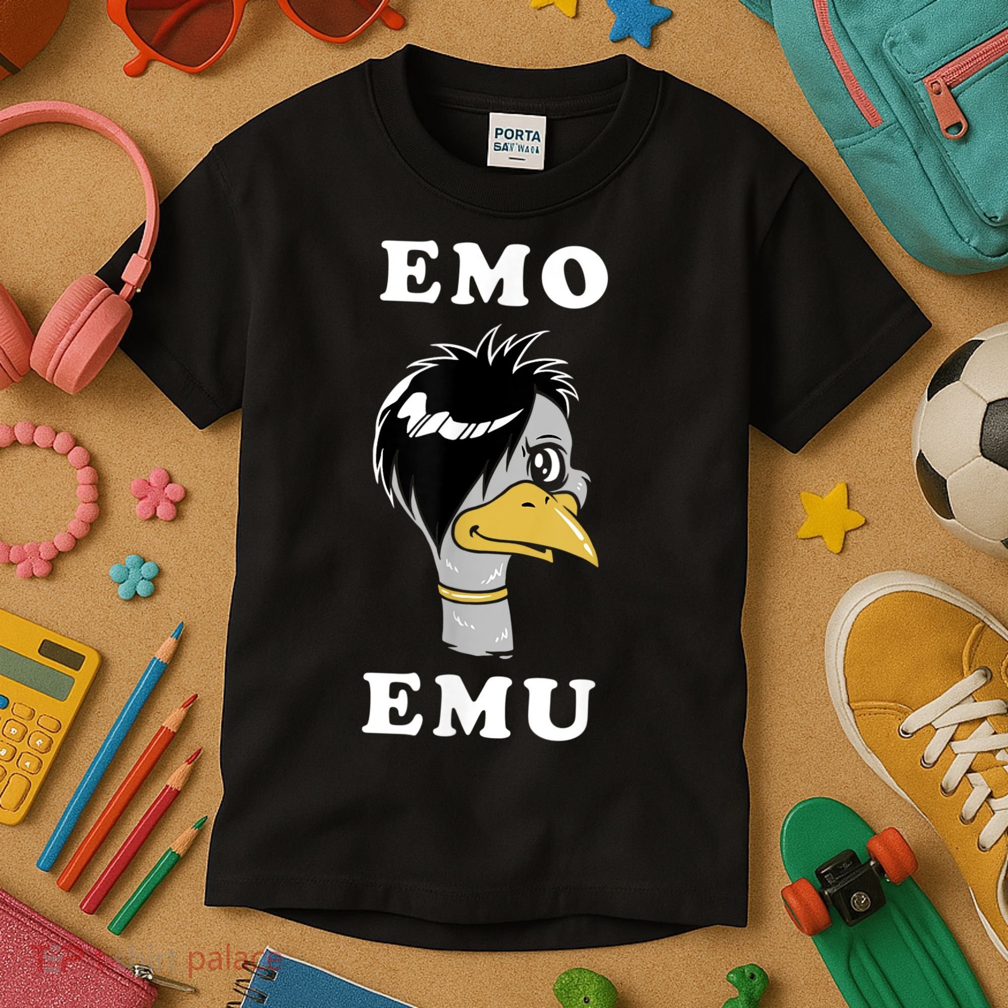 Emo Emu Funny Metal Goth Emu Bird Kids T-Shirt