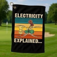Electricity Explained Funny Gift Golf Towel thumb 1