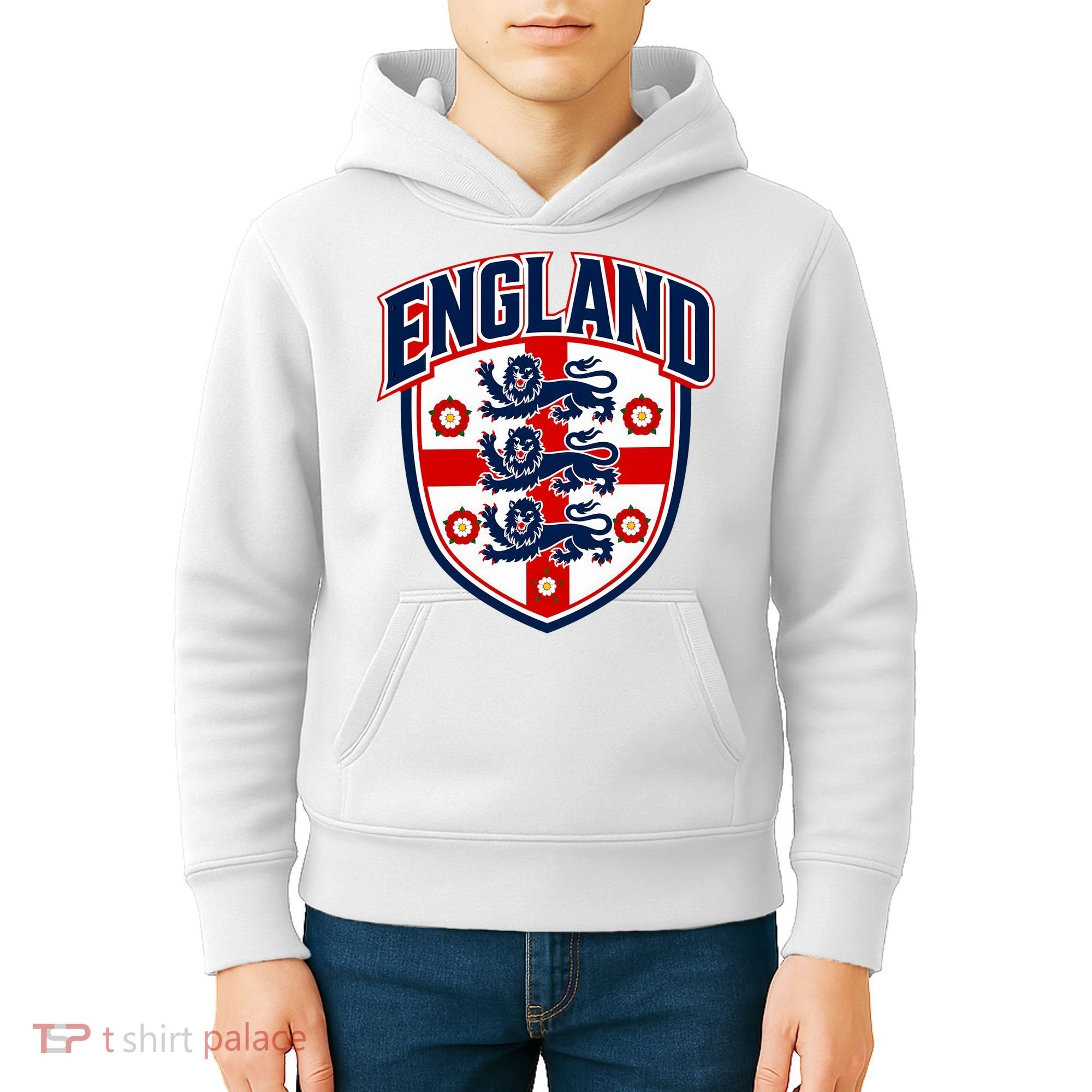 England English Flag Crest Soccer Fan Kids Hoodie