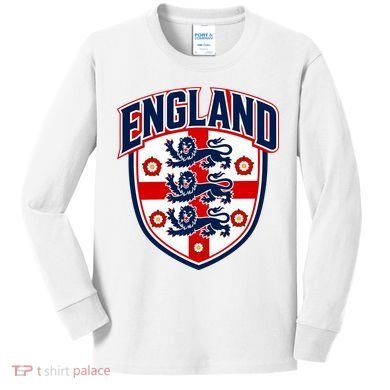 England English Flag Crest Soccer Fan Kids Long Sleeve Shirt