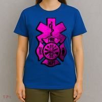Emt Ems Fire Rescue Pink Usa Firefighter American Paramedic Gift T-Shirt thumb 4