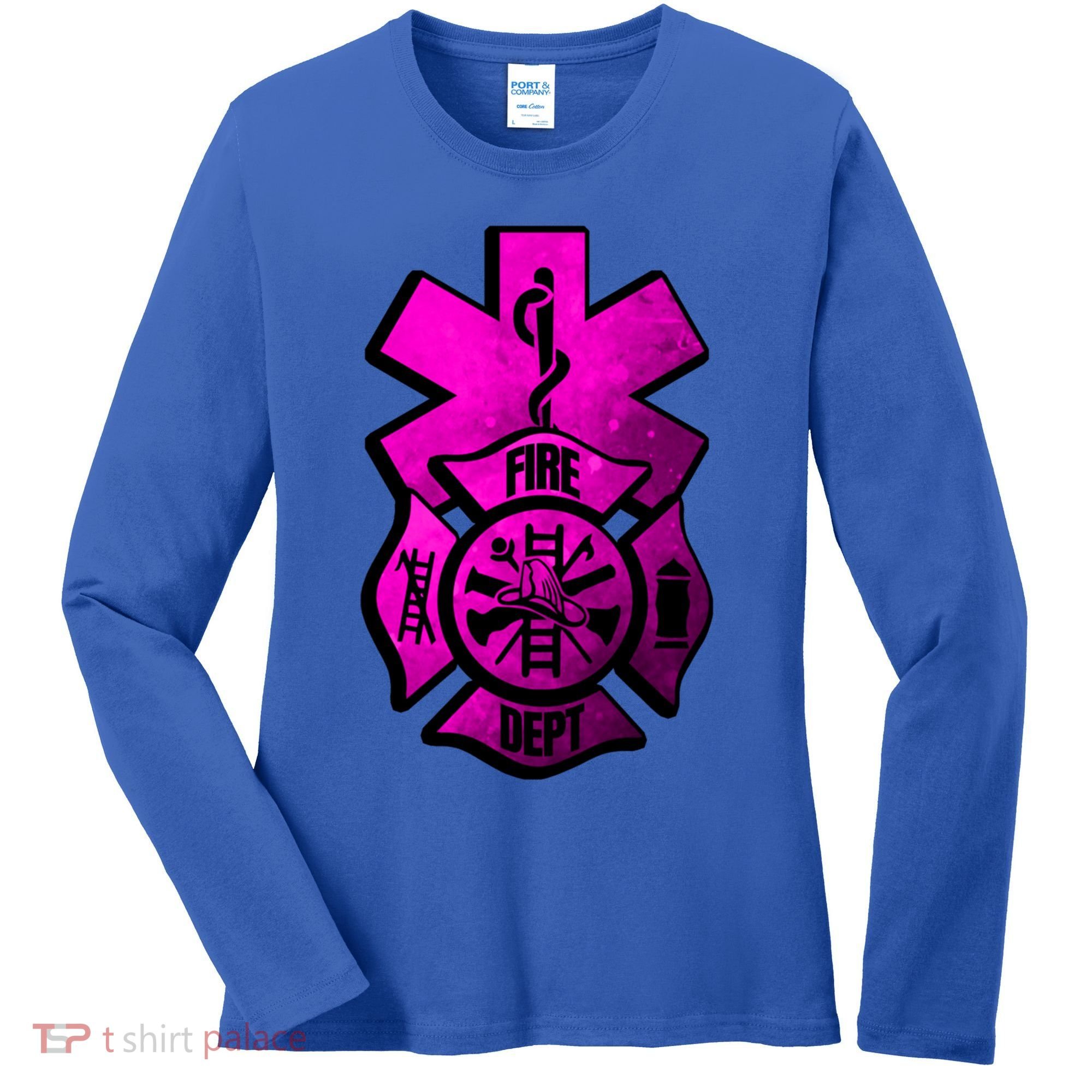 Emt Ems Fire Rescue Pink Usa Firefighter American Paramedic Gift Women's Long Sleeve Shirt
