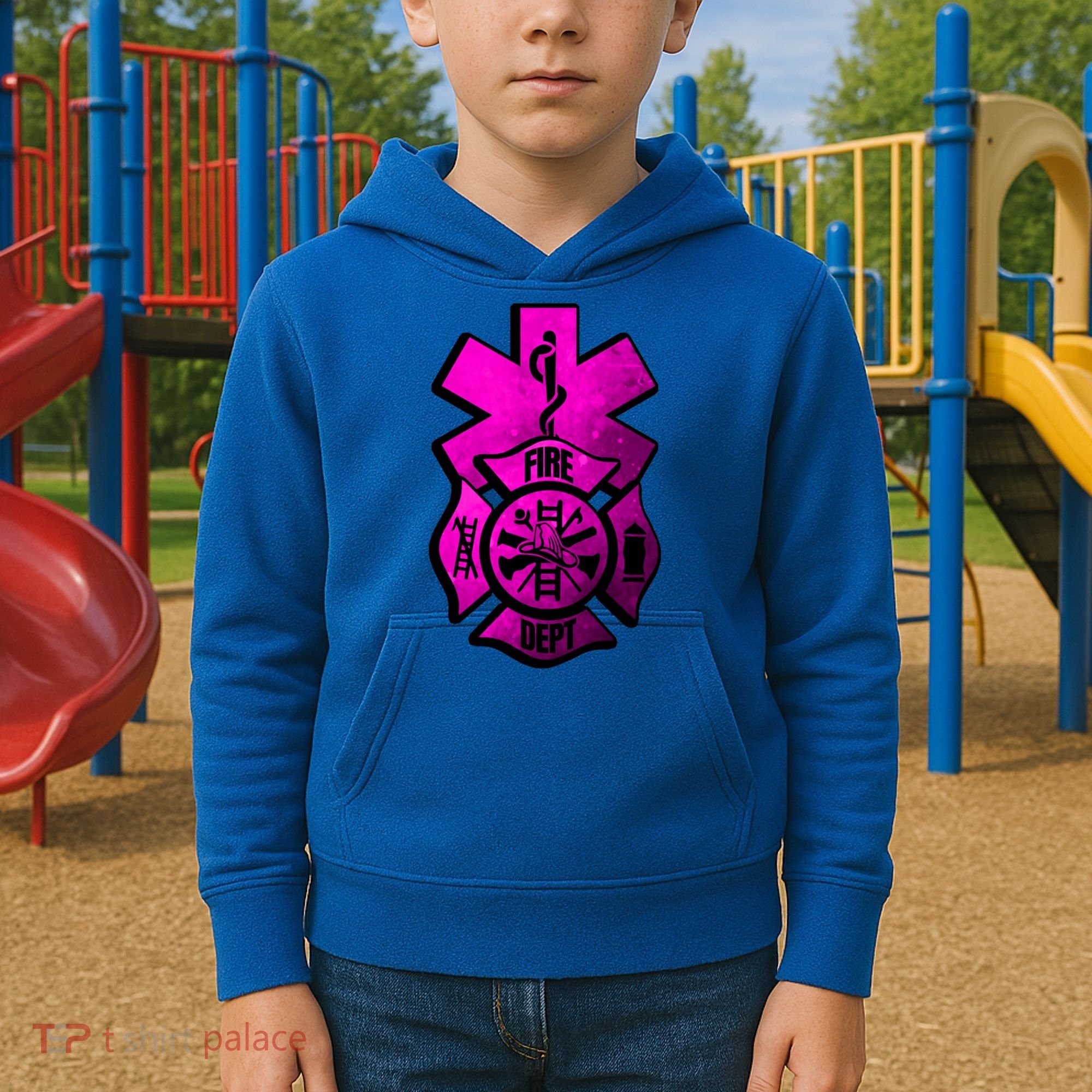 Emt Ems Fire Rescue Pink Usa Firefighter American Paramedic Gift Kids Hoodie