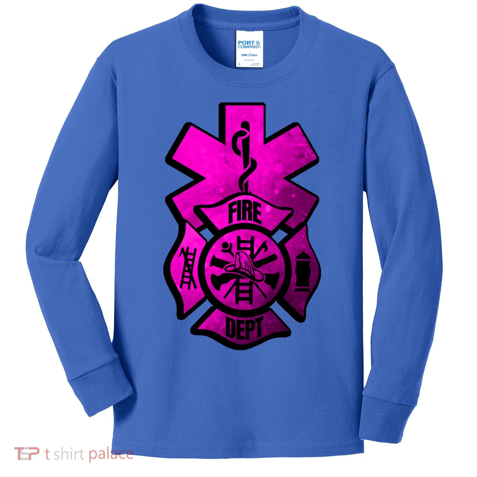 Emt Ems Fire Rescue Pink Usa Firefighter American Paramedic Gift Kids Long Sleeve Shirt