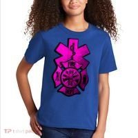 Emt Ems Fire Rescue Pink Usa Firefighter American Paramedic Gift Kids T-Shirt thumb 2