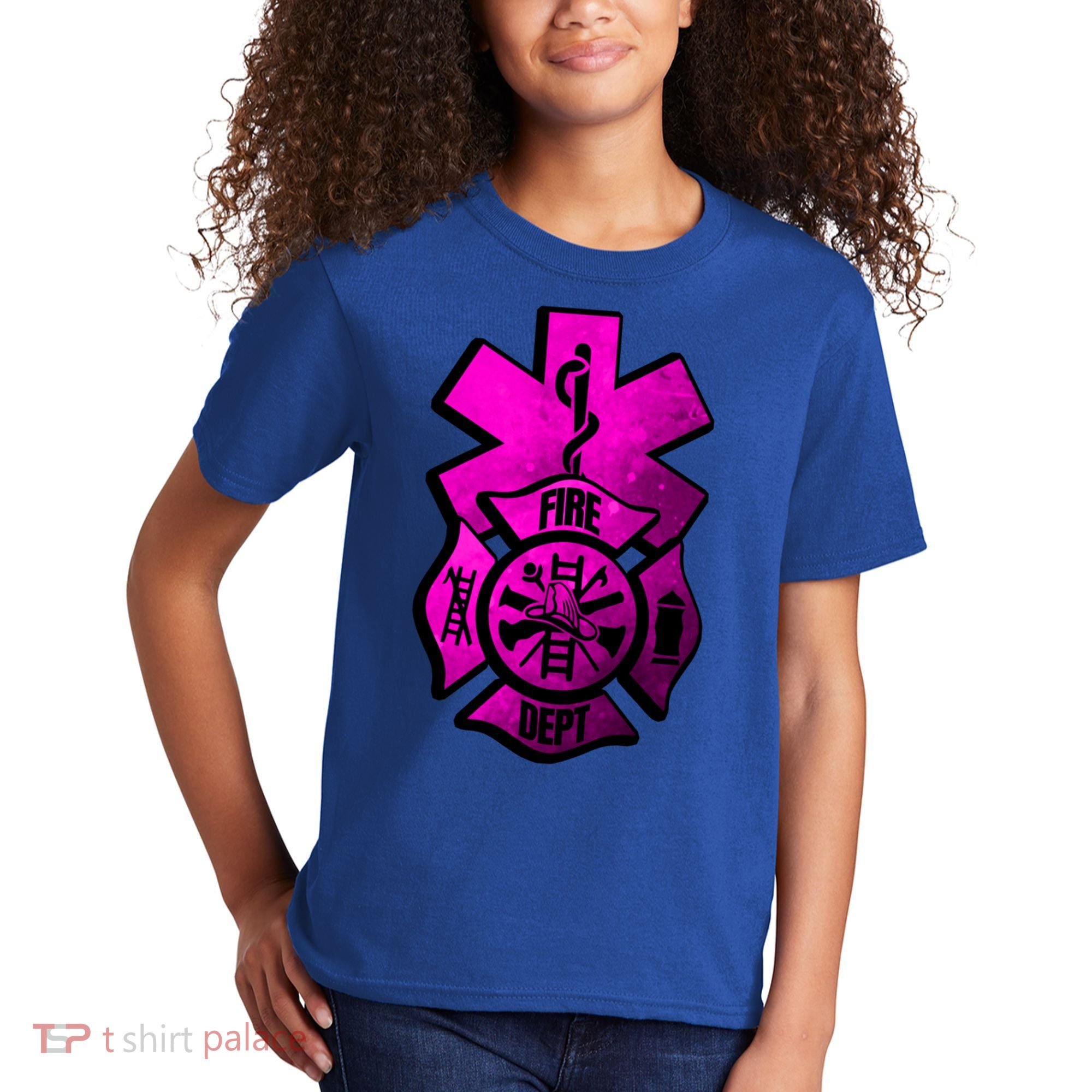 Emt Ems Fire Rescue Pink Usa Firefighter American Paramedic Gift Kids T-Shirt