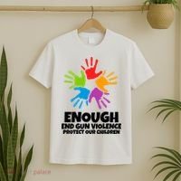 Enough End Gun Violence Protect Our Children Handprint T-Shirt thumb 2