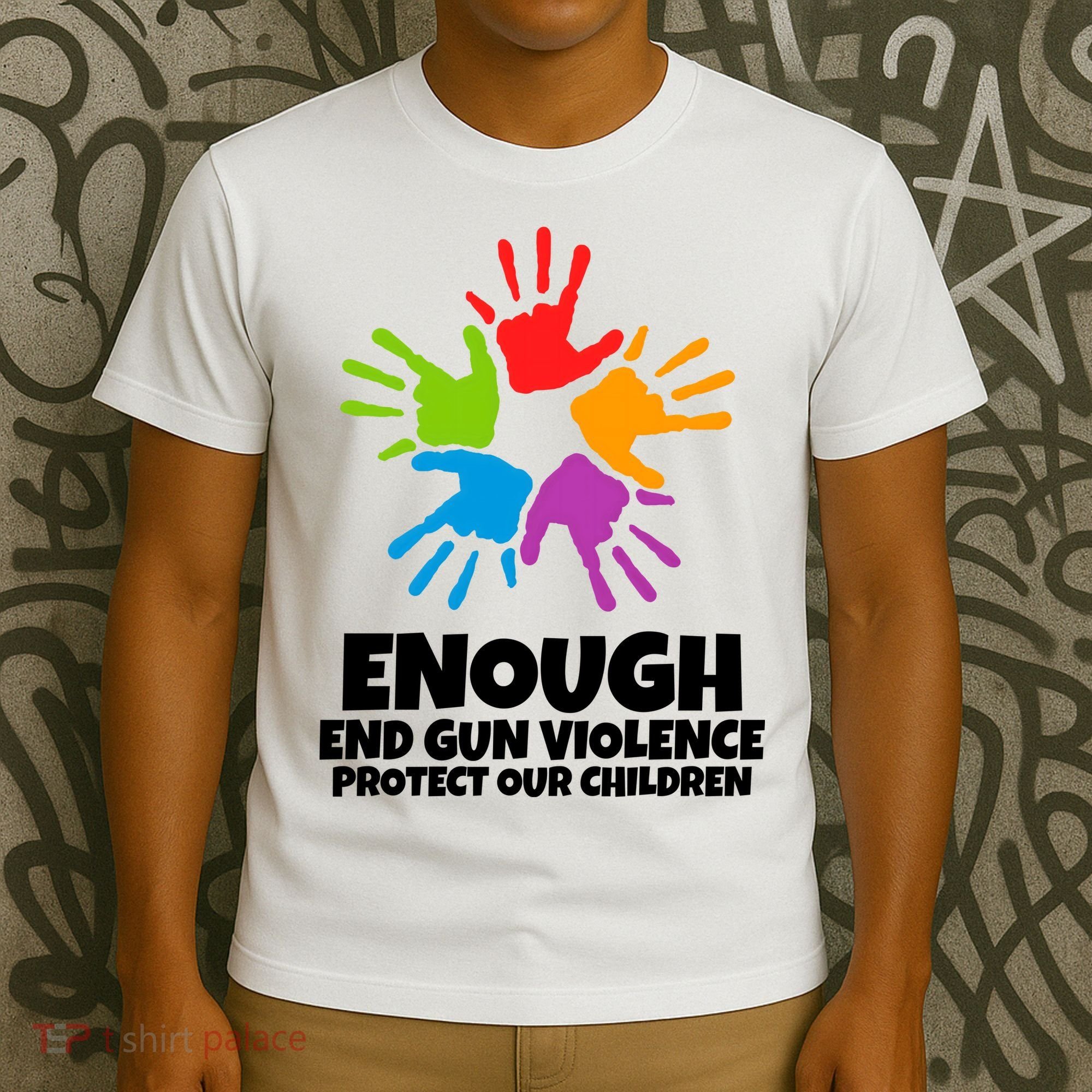 Enough End Gun Violence Protect Our Children Handprint T-Shirt