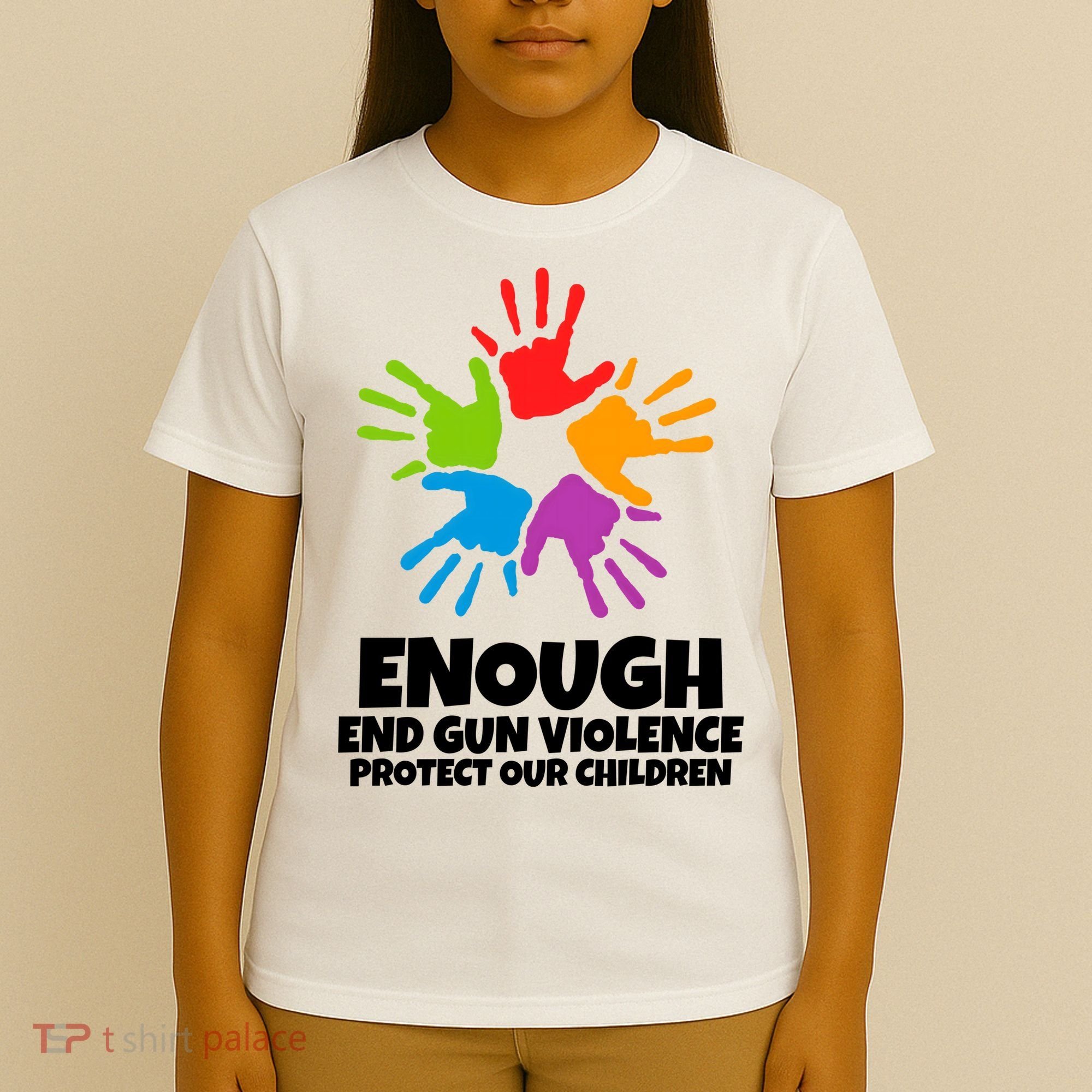 Enough End Gun Violence Protect Our Children Handprint T-Shirt