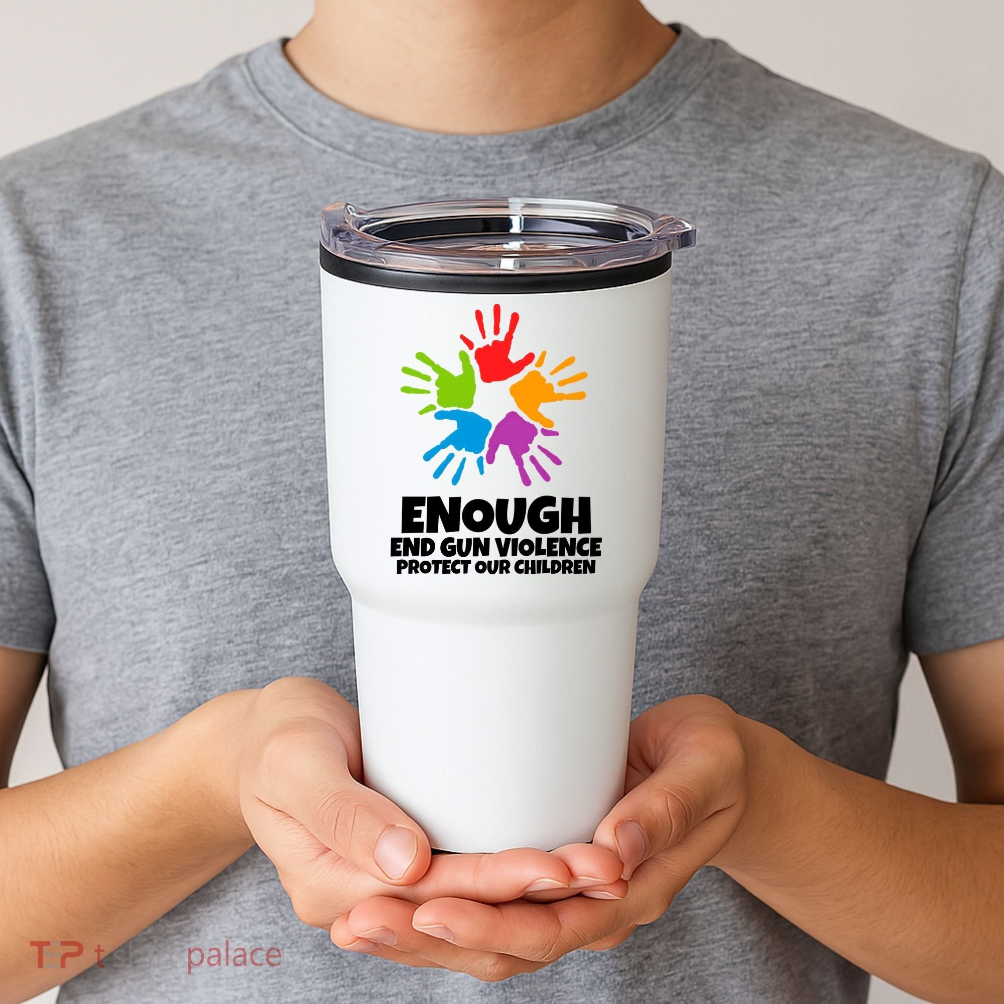 Enough End Gun Violence Protect Our Children Handprint Tumbler