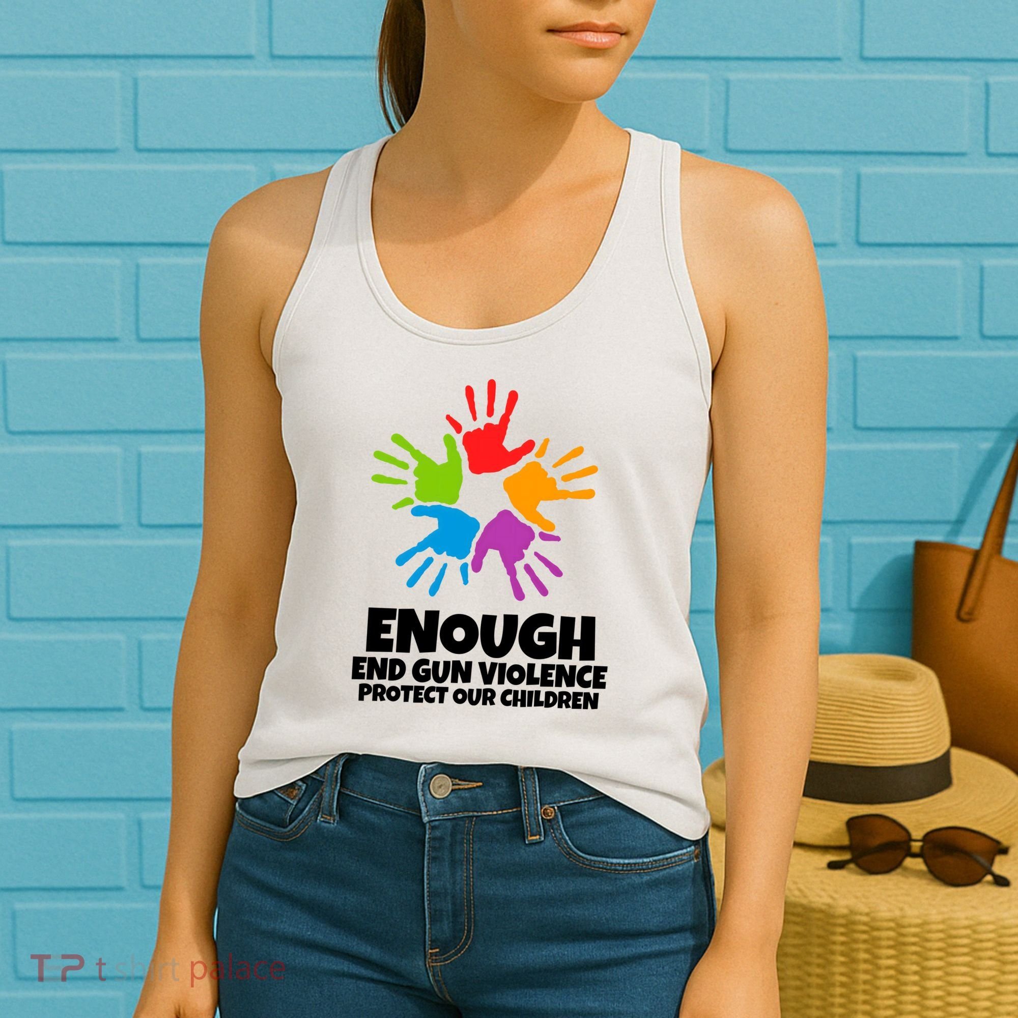 Enough End Gun Violence Protect Our Children Handprint Women's Tank Top