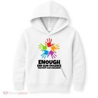 Enough End Gun Violence Protect Our Children Handprint Kids Hoodie thumb 0