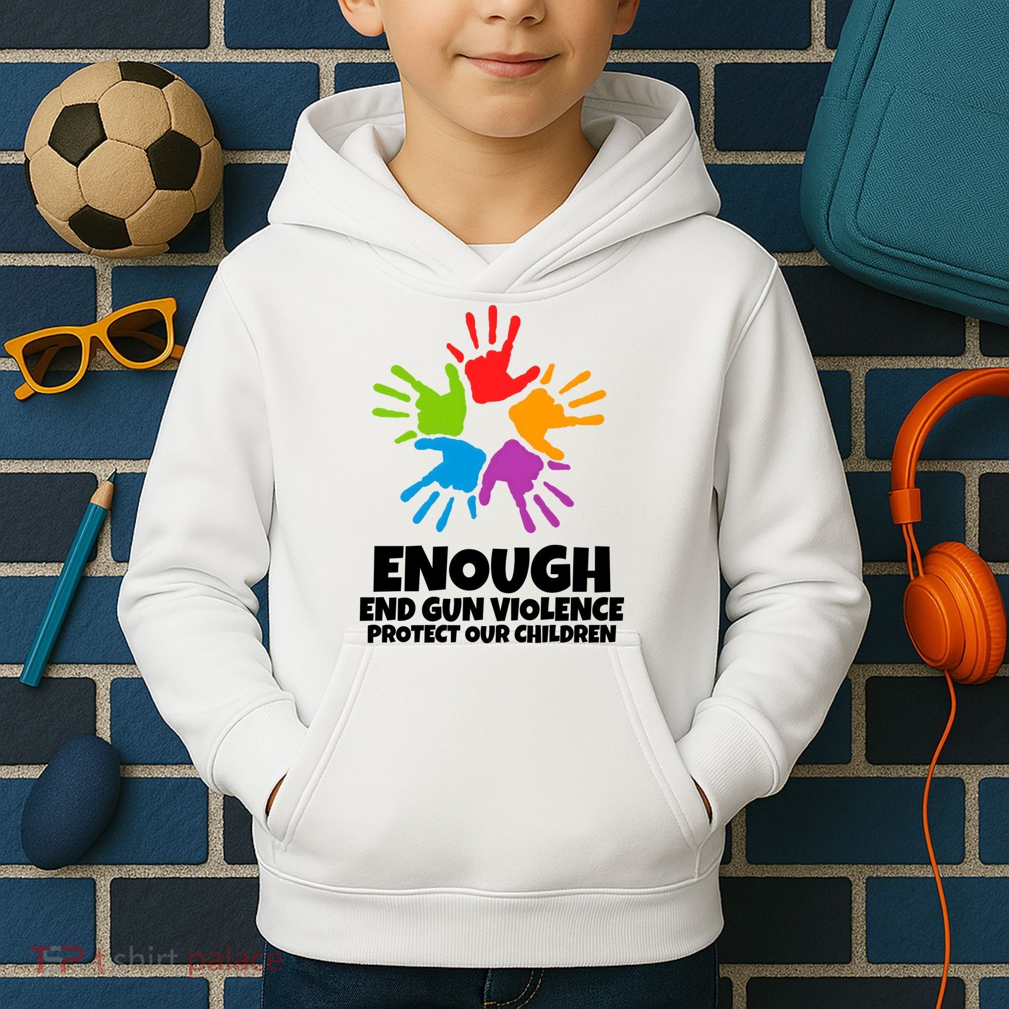 Enough End Gun Violence Protect Our Children Handprint Kids Hoodie