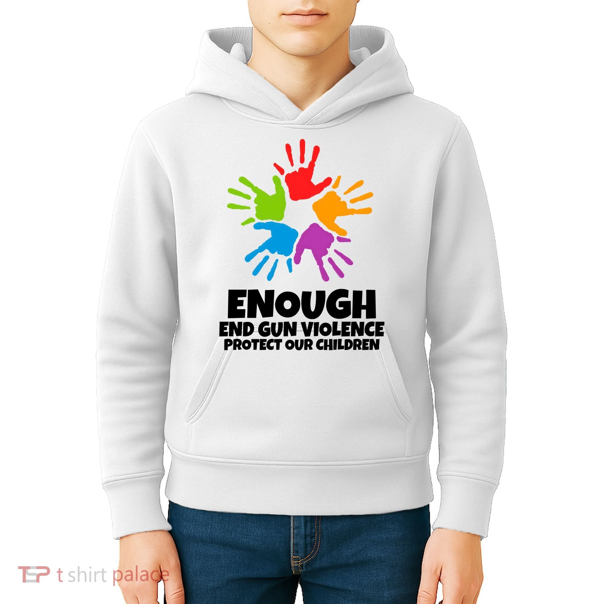 Enough End Gun Violence Protect Our Children Handprint Kids Hoodie