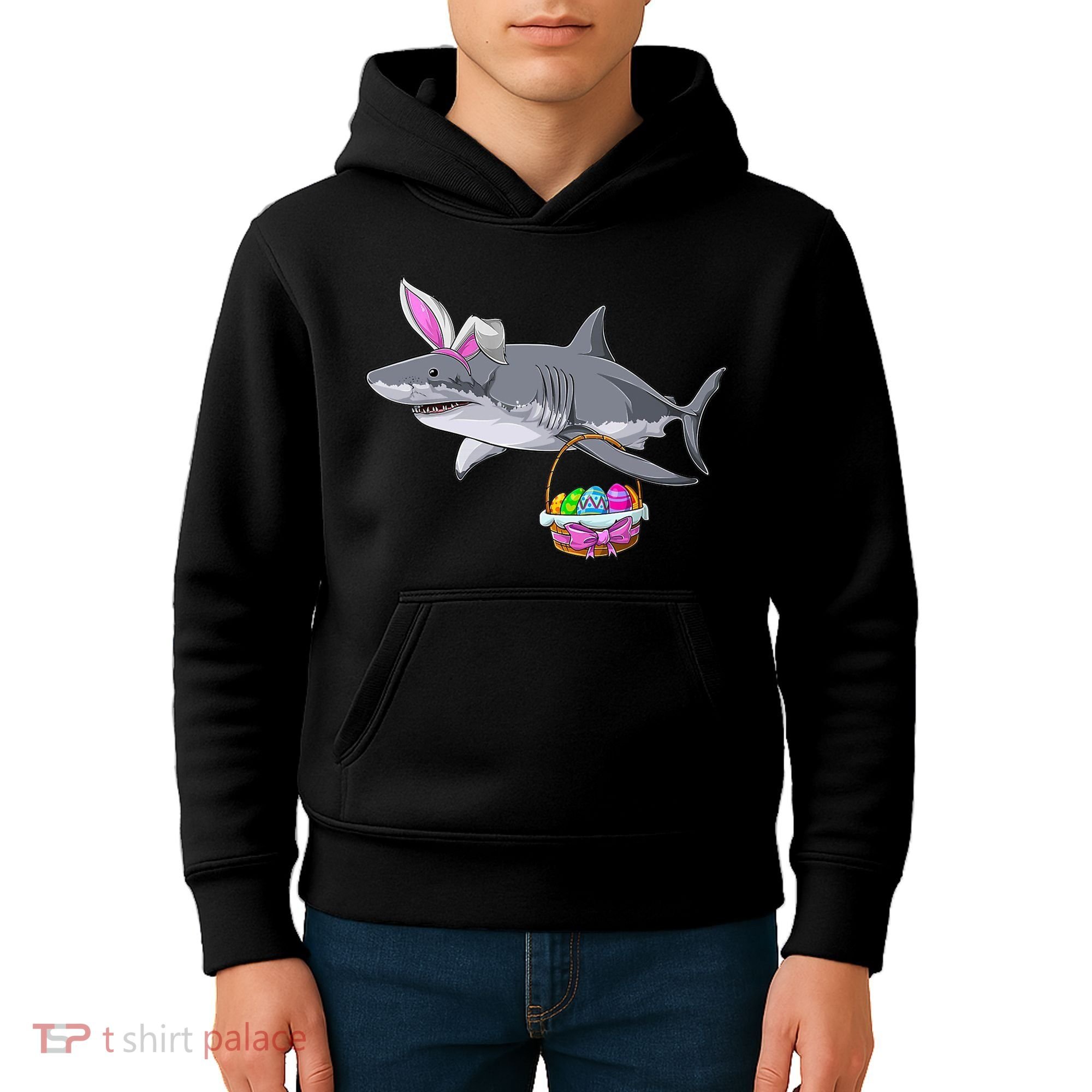 Easter Egg Hunt Shark Kids Hoodie