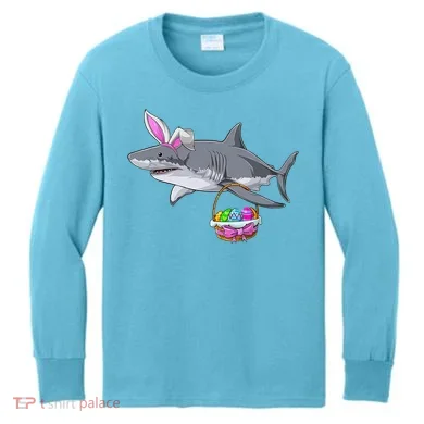Easter Egg Hunt Shark Kids Long Sleeve Shirt