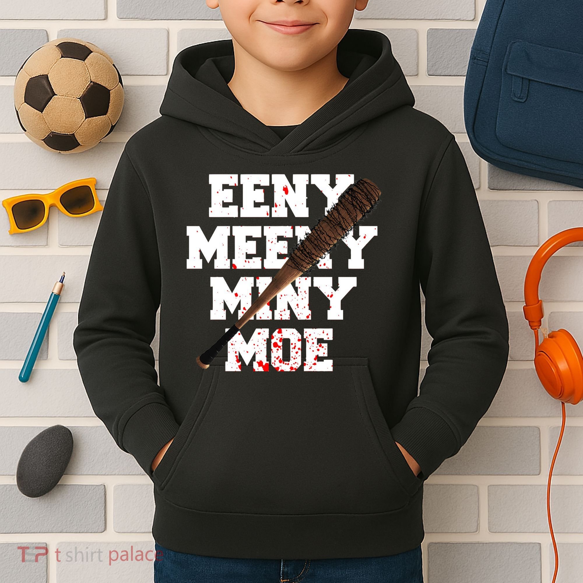 Eeny Meeny Miny Moe Neagan Zombie Killing Walkers Bloody Bat Kids Hoodie