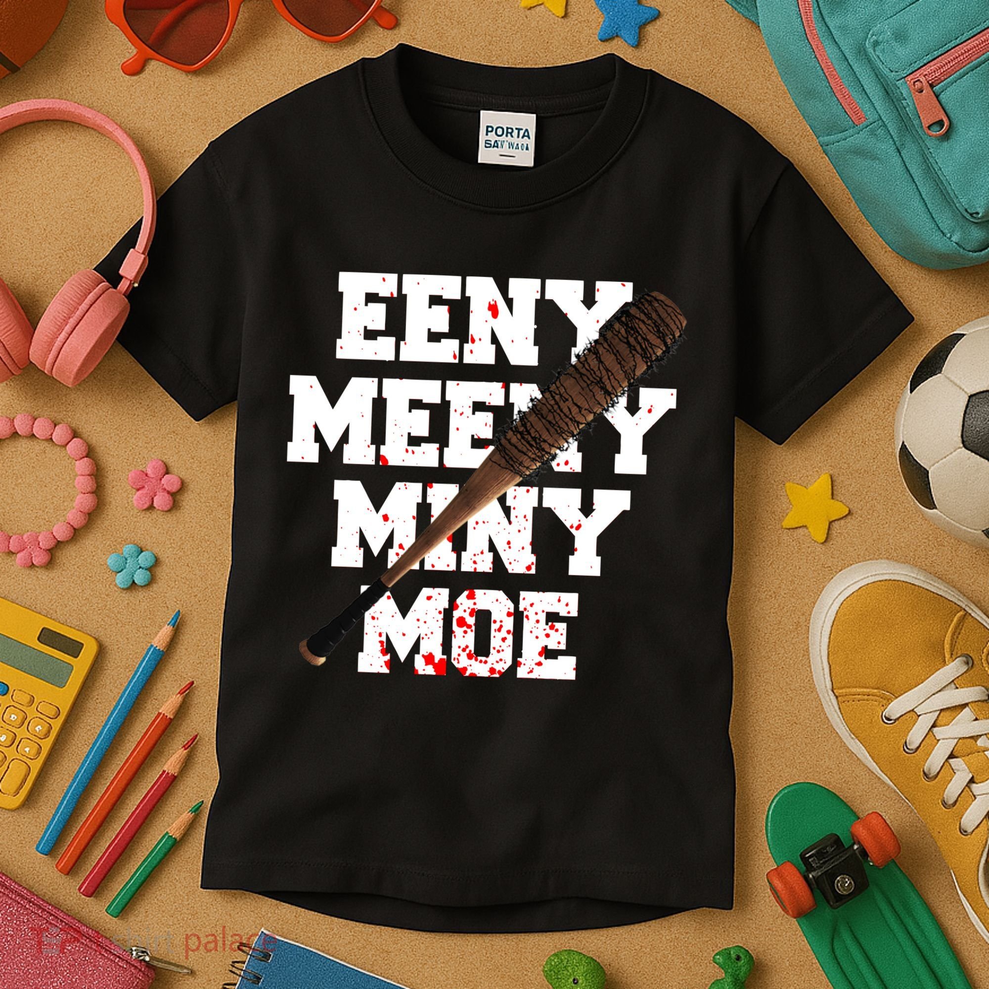 Eeny Meeny Miny Moe Neagan Zombie Killing Walkers Bloody Bat Kids T-Shirt