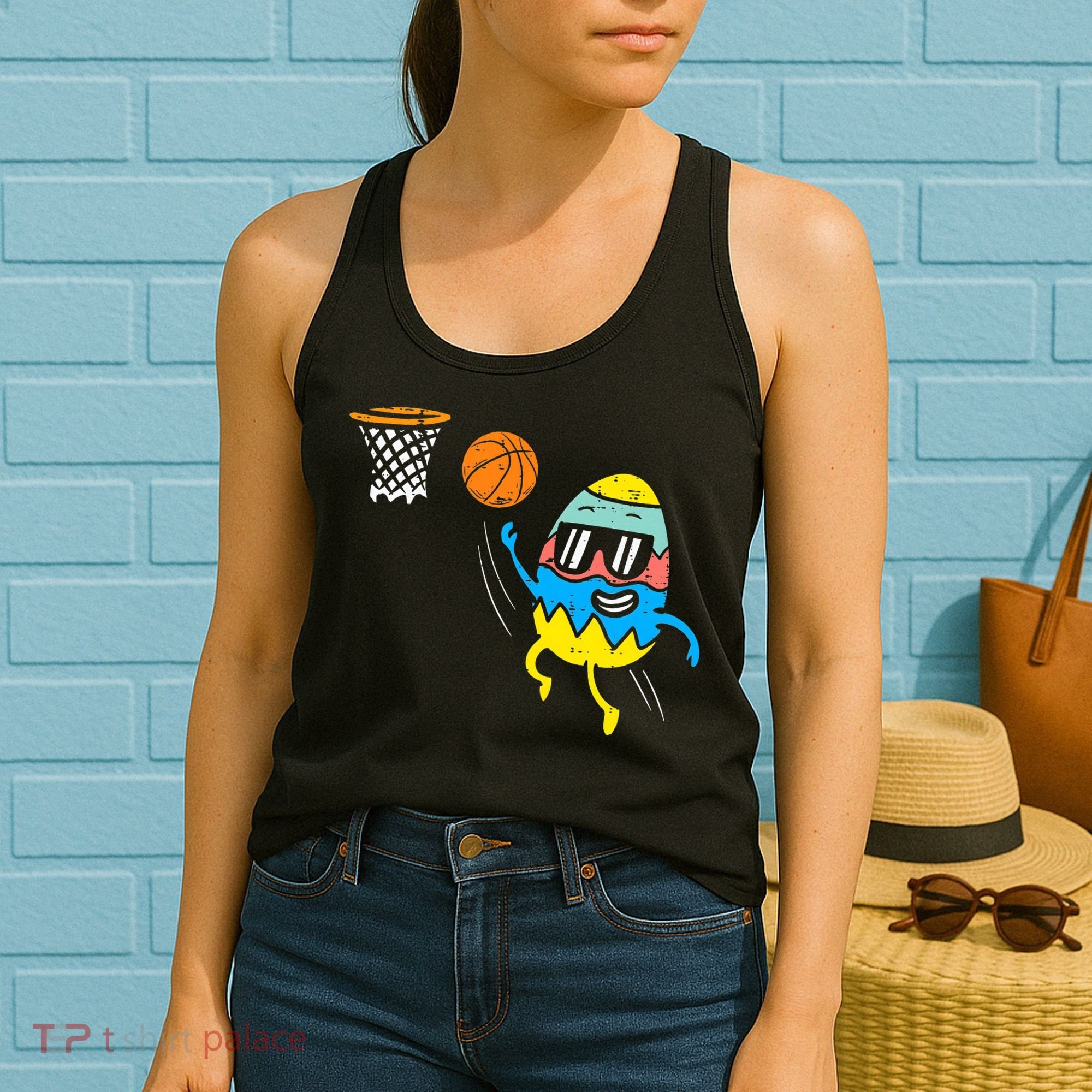 Easter Egg Playing Basketball Cute Sports Women's Tank Top