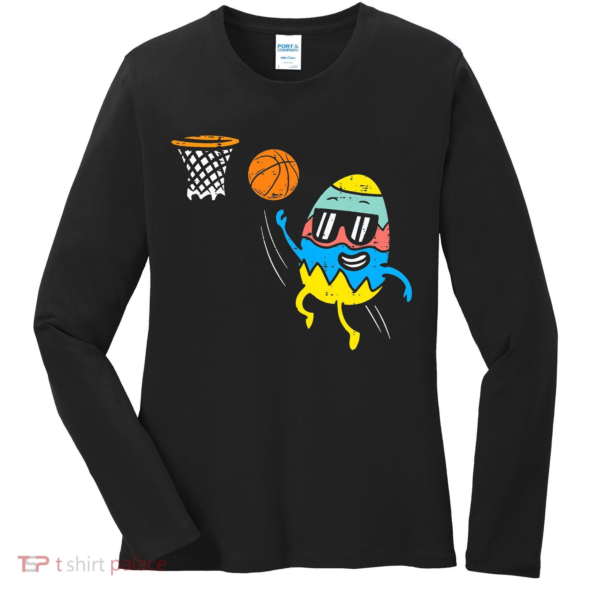 Easter Egg Playing Basketball Cute Sports Women's Long Sleeve Shirt