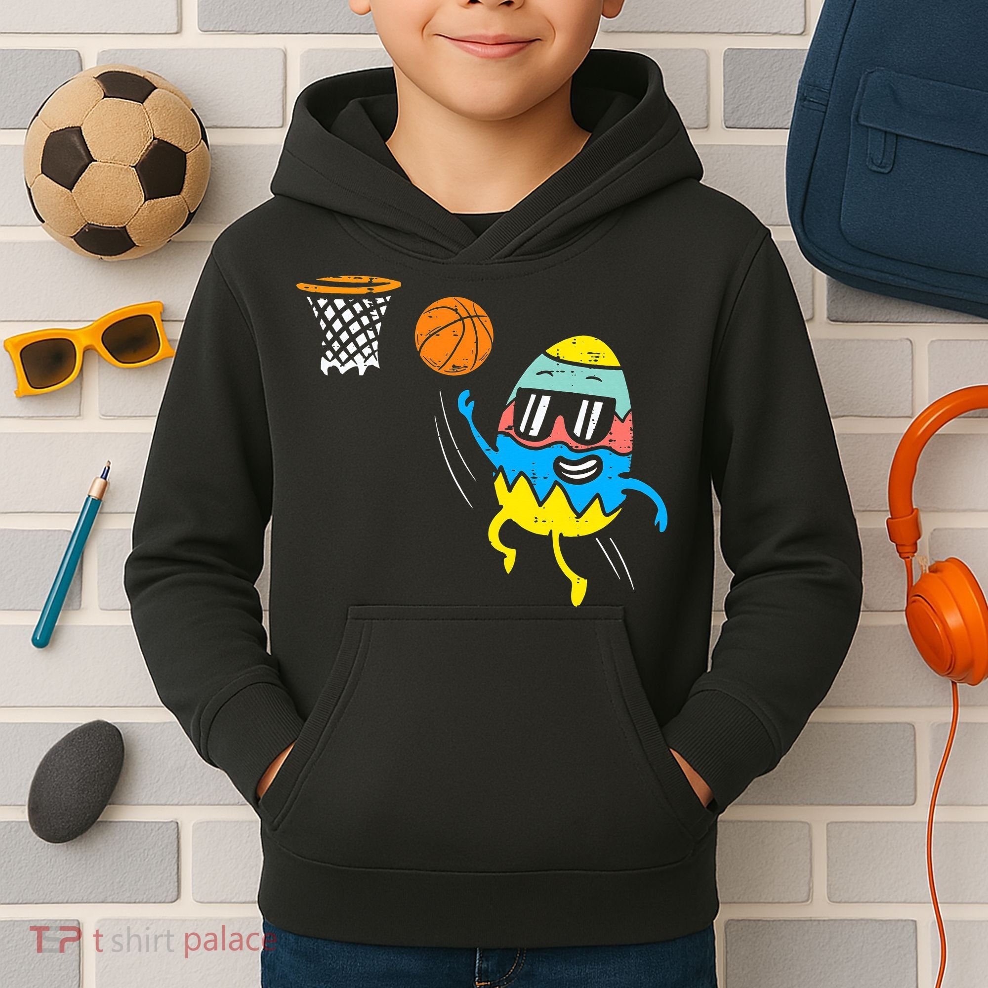 Easter Egg Playing Basketball Cute Sports Kids Hoodie