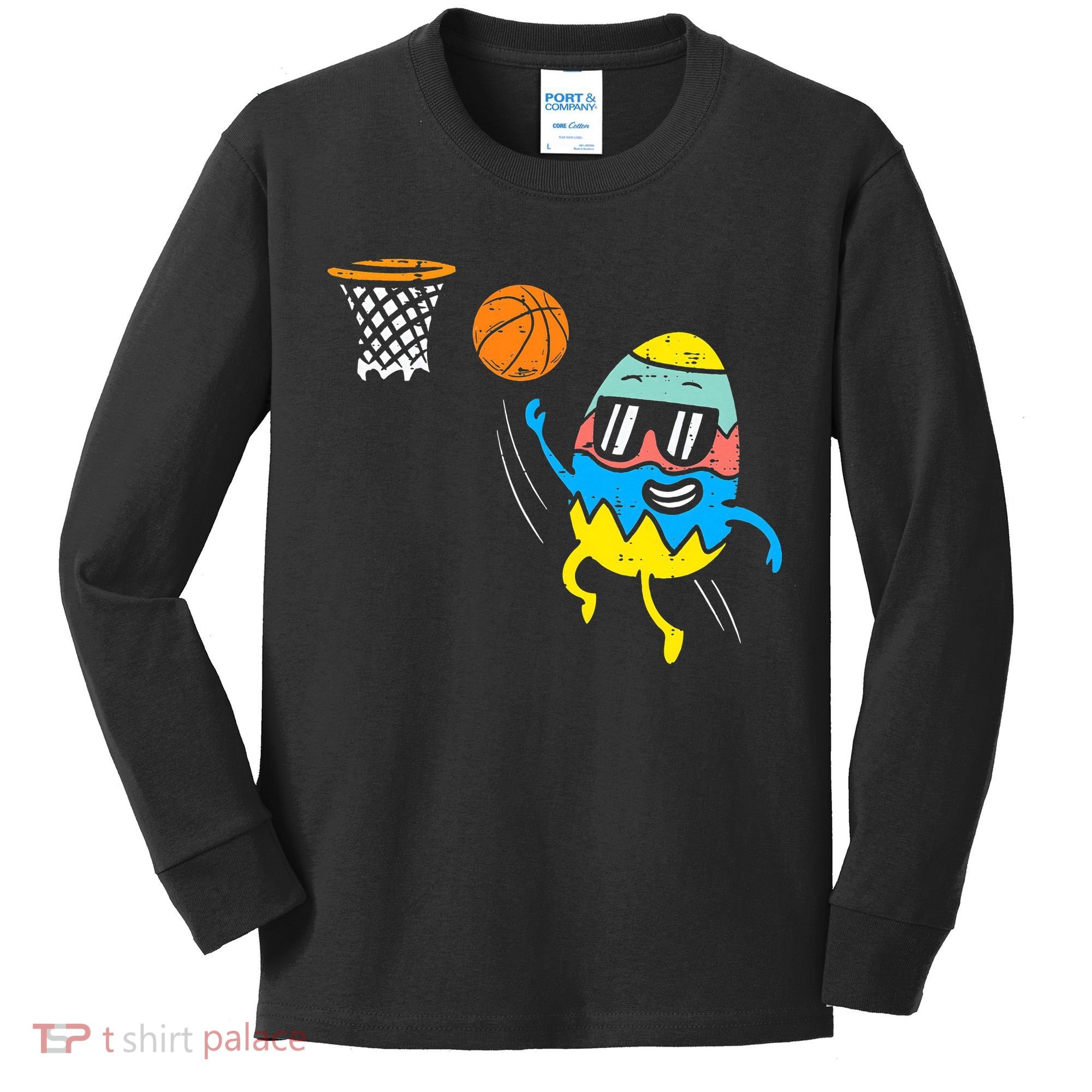 Easter Egg Playing Basketball Cute Sports Kids Long Sleeve Shirt
