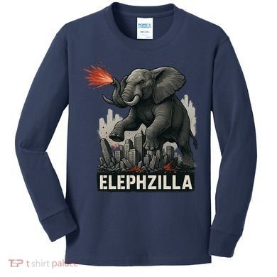 Elephent Elephzilla Parody In Action Kids Long Sleeve Shirt